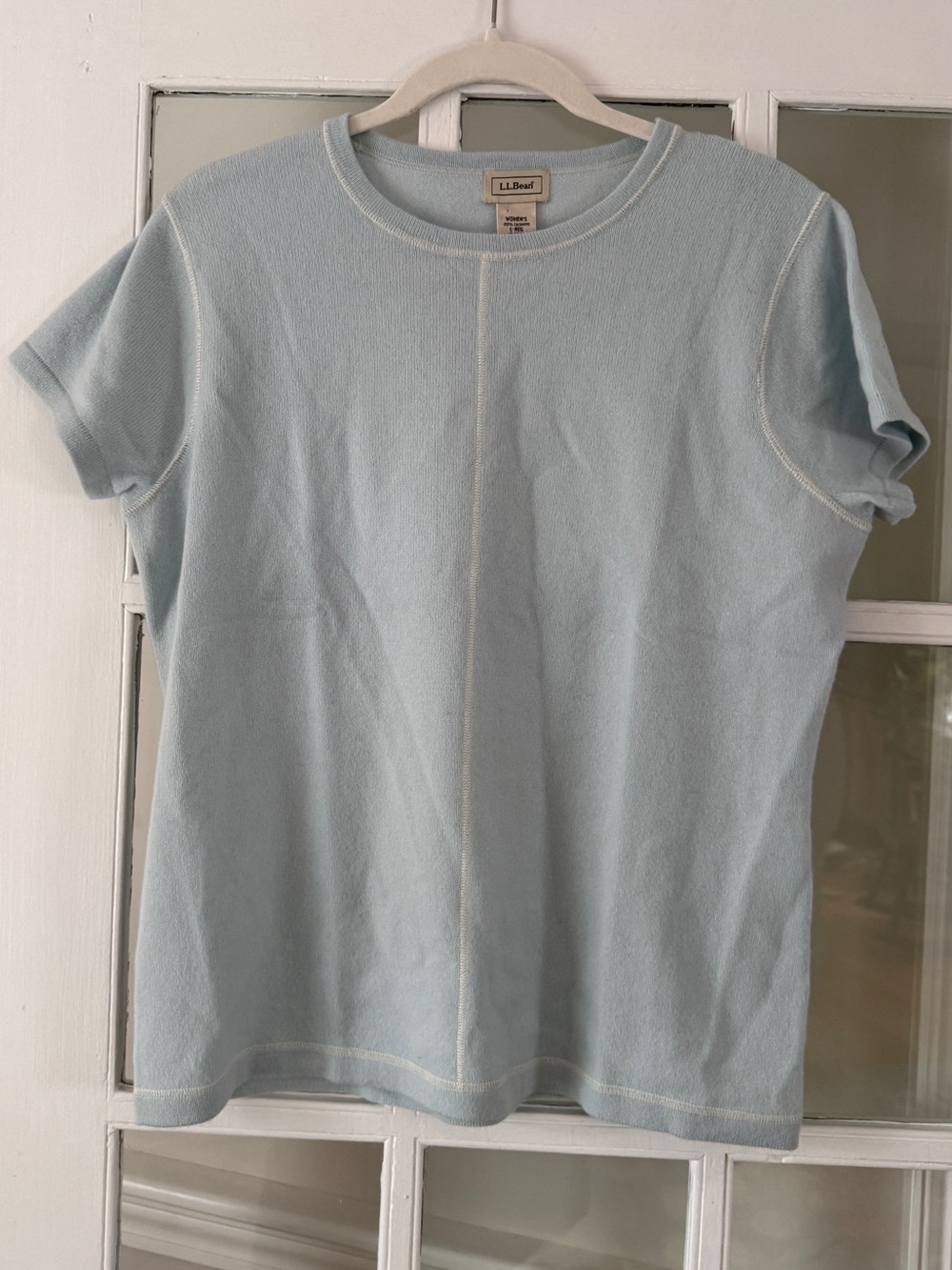L.L.Bean 100% Cashmere Light Blue Short Sleeve Knit